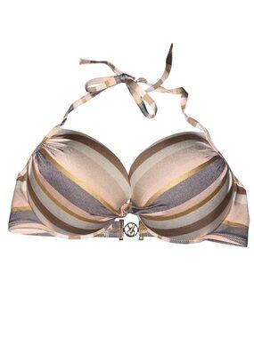 Victorias Secret Striped Neutrals Brown & Gold Push-Up Halter Bikini Top